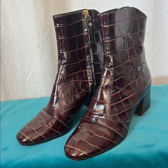 M. Gemi Corsa Croc-Embossed Ankle Boots 35 1/2 Italy Brown 5.5 - Picture 1 of 8
